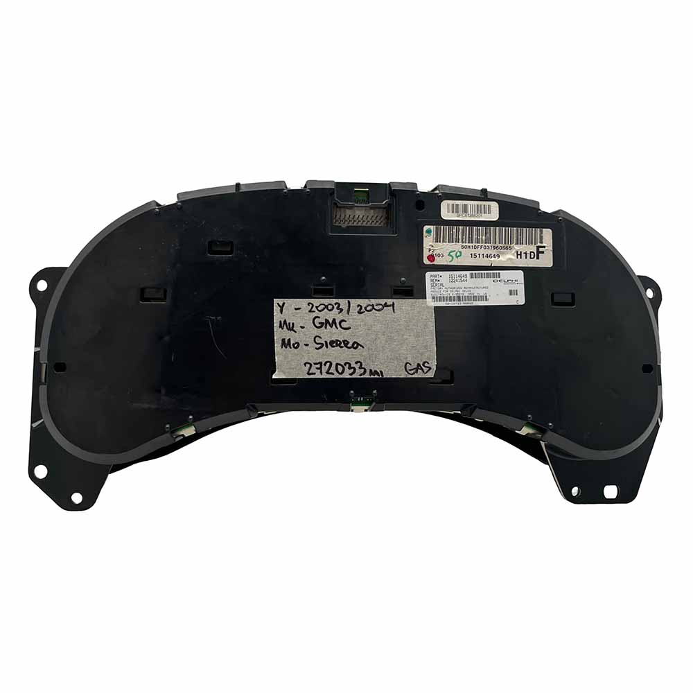 2003-2004 GMC SIERRA USED INSTRUMENT CLUSTER PART# 15114649