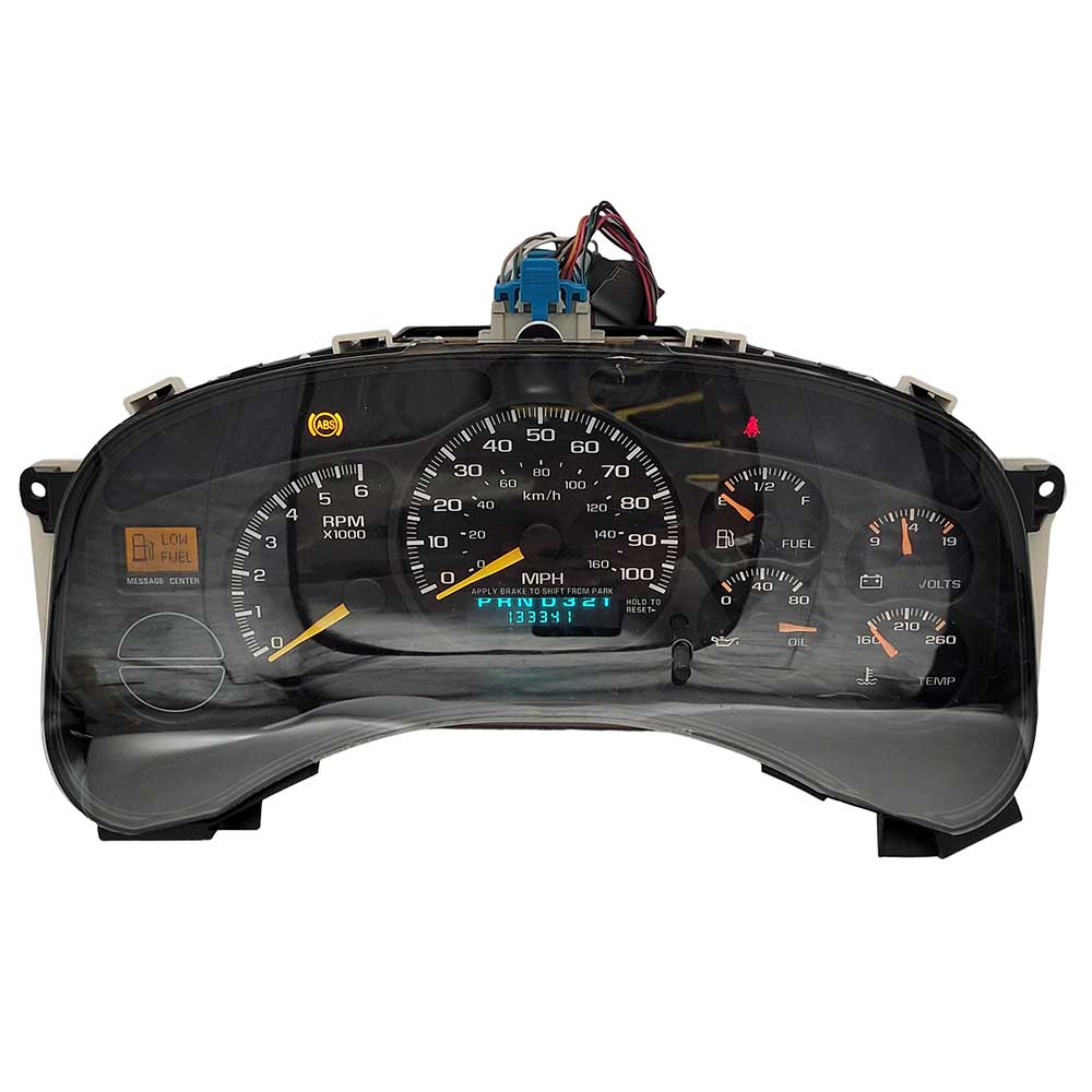 1999-2002 CHEVY SILVERADO SIERRA USED INSTRUMENT CLUSTER PART #O9362995 6J B26 208 front1999 2002 CHEVY SILVERADO SIERRA Instrument Cluster
