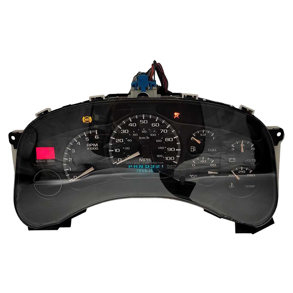 1999-2002 CHEVY SILVERADO SIERRA USED INSTRUMENT CLUSTER PART #15055362 6J B26 209 front1999 2002 CHEVY SILVERADO SIERRA Instrument Cluster