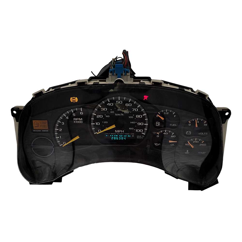 1999-2002 CHEVY SILVERADO SIERRA USED INSTRUMENT CLUSTER PART #15055362 6J B26 210 front1999 2002 CHEVY SILVERADO SIERRA Instrument Cluster