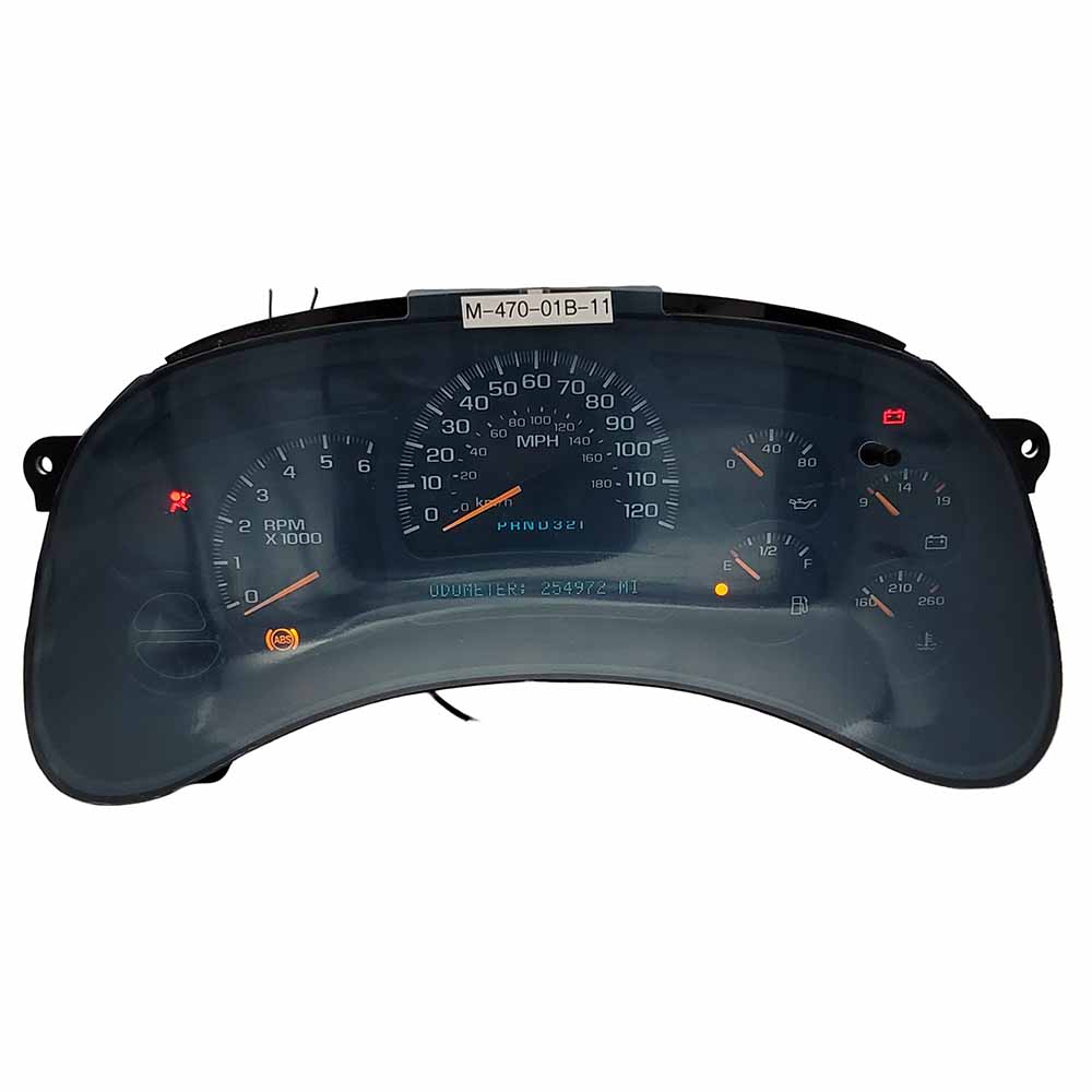 2003-2006 CHEVY SILVERADO USED INSTRUMENT CLUSTER PART #15182146 6J B27 225 front2003 2006 CHEVY SILVERADO Instrument Cluster
