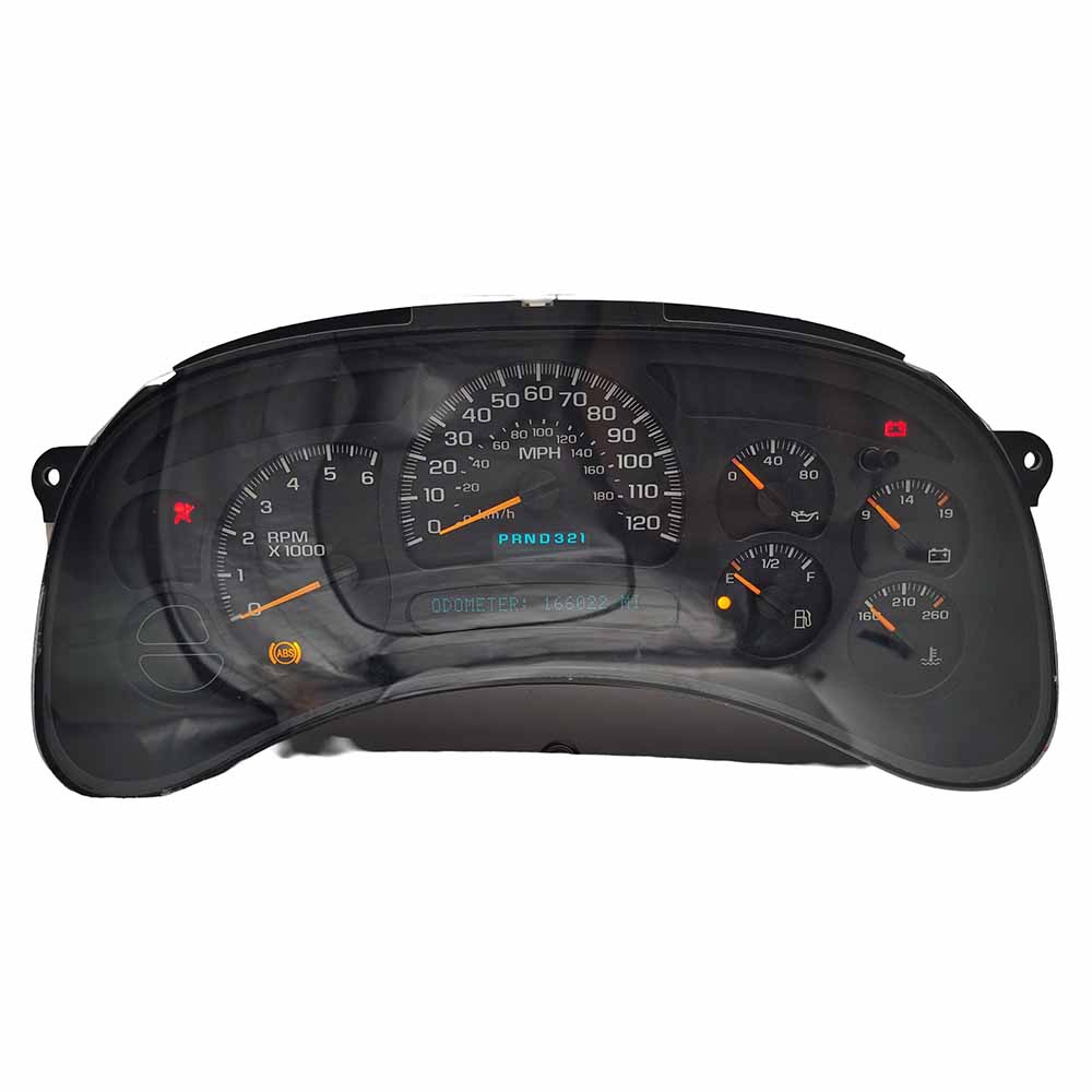 2003-2006 CHEVY SILVERADO USED INSTRUMENT CLUSTER PART #15135668 6J B28 233 front2003 2006 CHEVY SILVERADO Instrument Cluster