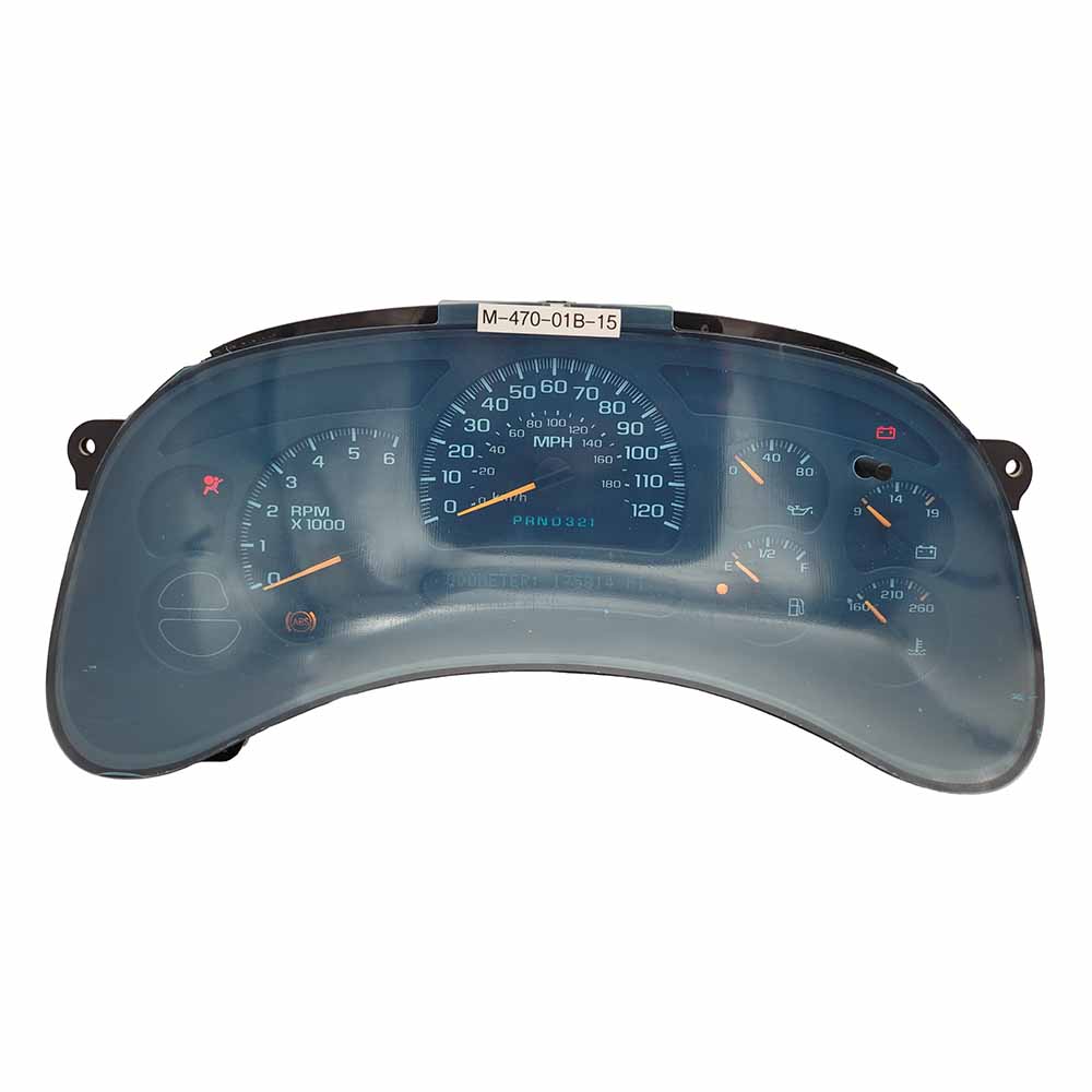 2003-2006 CHEVY SILVERADO USED INSTRUMENT CLUSTER PART #15114649 6J B28 241 front2003 2006 CHEVY SILVERADO Instrument Cluster