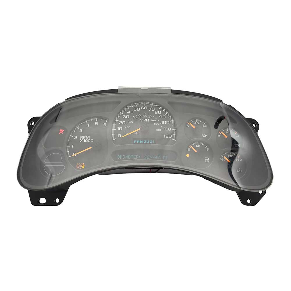 2003-2006 CHEVY SILVERADO USED INSTRUMENT CLUSTER PART #15182146 6J B28 242 front2003 2006 CHEVY SILVERADO Instrument Cluster