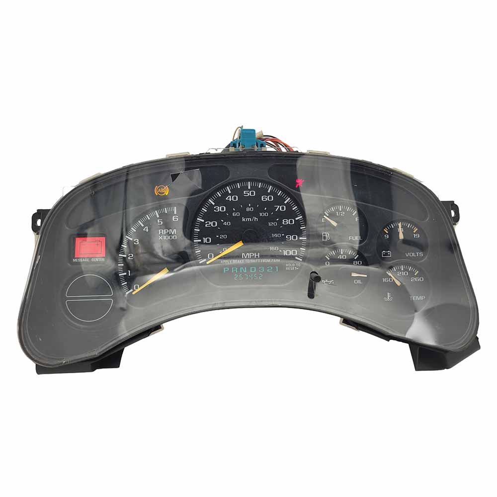 1999-2002 CHEVY SILVERADO USED INSTRUMENT CLUSTER PART #15758075 6J B29 246 front1999 2002 CHEVY SILVERADO Instrument Cluster