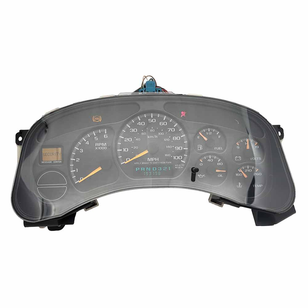 1999-2002 CHEVY SILVERADO USED INSTRUMENT CLUSTER PART #15055362 6J B29 256 front1999 2002 CHEVY SILVERADO Instrument Cluster