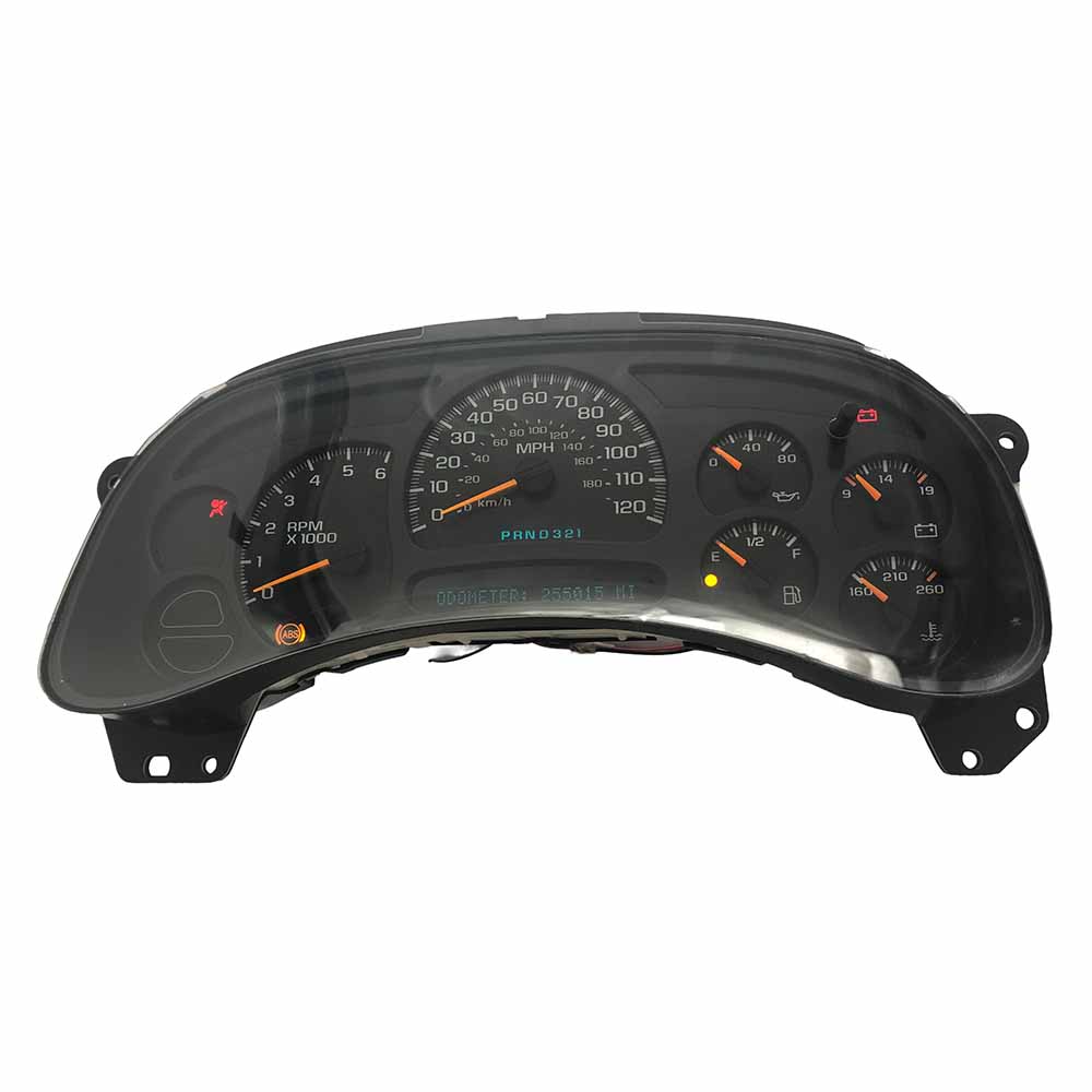 2003-2006 CHEVY SILVERADO USED INSTRUMENT CLUSTER PART #15135668 6J B29 257 front2003 2006 CHEVY SILVERADO Instrument Cluster