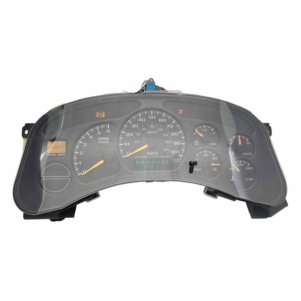 1999-2002 CHEVY SILVERADO USED INSTRUMENT CLUSTER PART #15055362 6J B29 258 front1999 2002 CHEVY SILVERADO Instrument Cluster