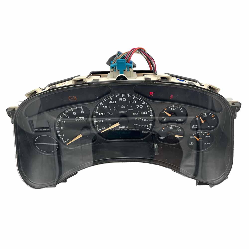 1999-2002 CHEVY SILVERADO USED INSTRUMENT CLUSTER PART #15055362 6J B32 303 front1999 2002 CHEVY SILVERADO Instrument Cluster