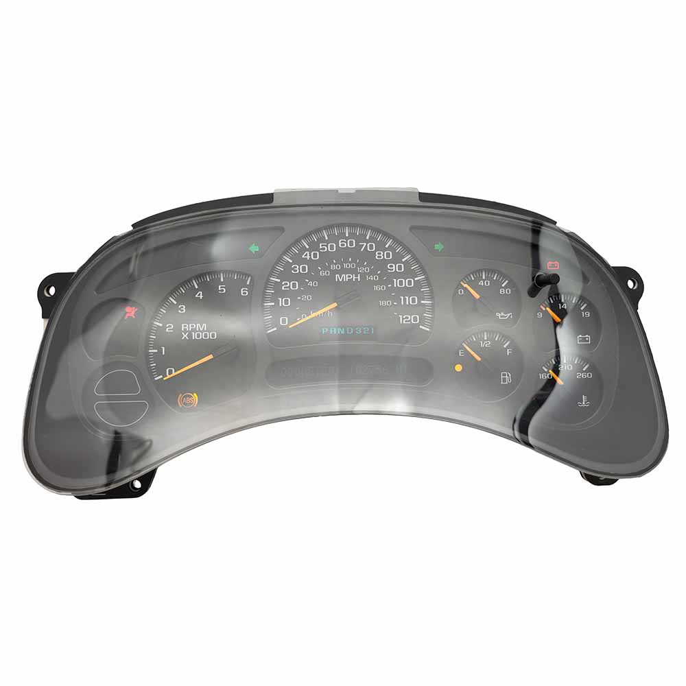 2003-2004 CHEVY SIERRA USED INSTRUMENT CLUSTER PART #15114649 6J B32 304 front2003 2004 CHEVY SIERRA Instrument Cluster