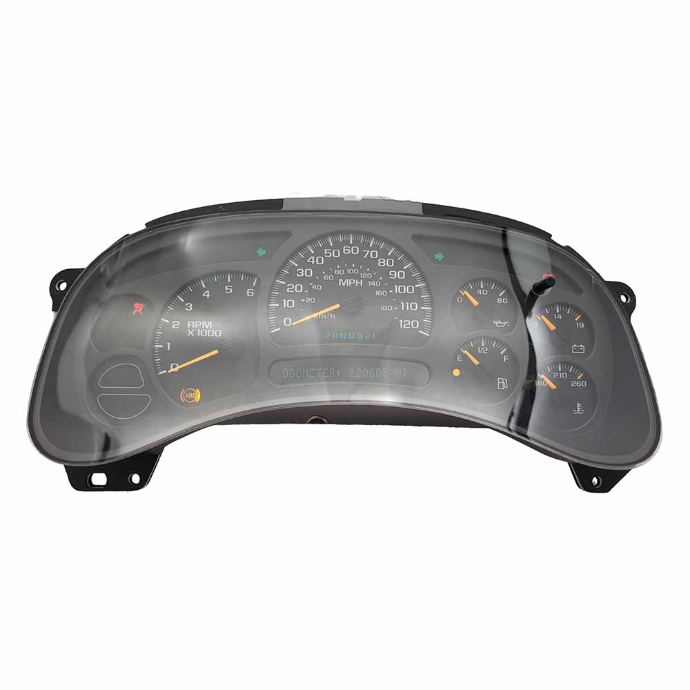 2003-2004 CHEVY SIERRA USED INSTRUMENT CLUSTER PART #15182146 6J B32 308 front2003 2004 CHEVY SIERRA Instrument Cluster