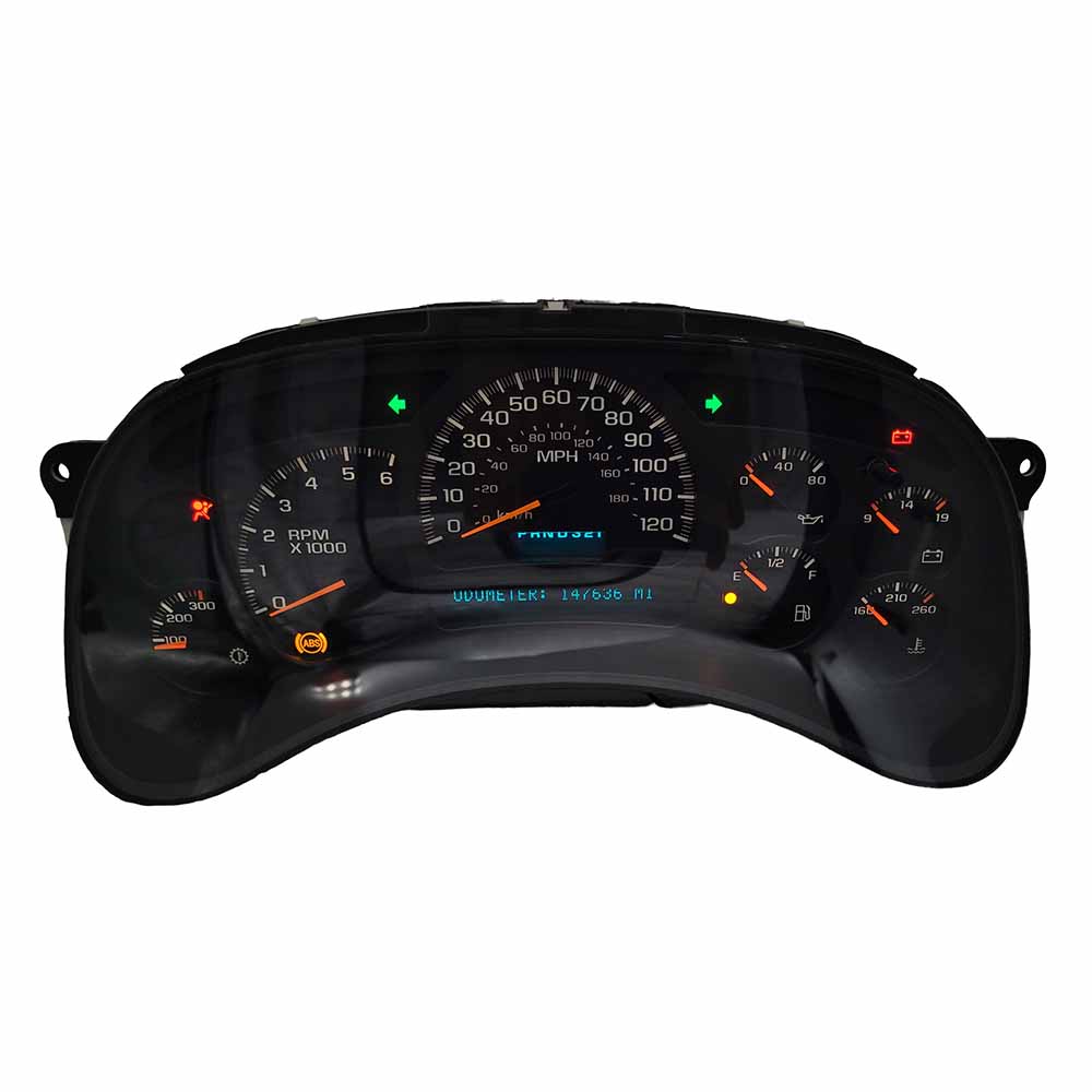 2003-2004 CHEVY SILVERADO USED INSTRUMENT CLUSTER PART #15190827 6J B33 321 front2003 2004 Chevy Silverado Instrument Cluster