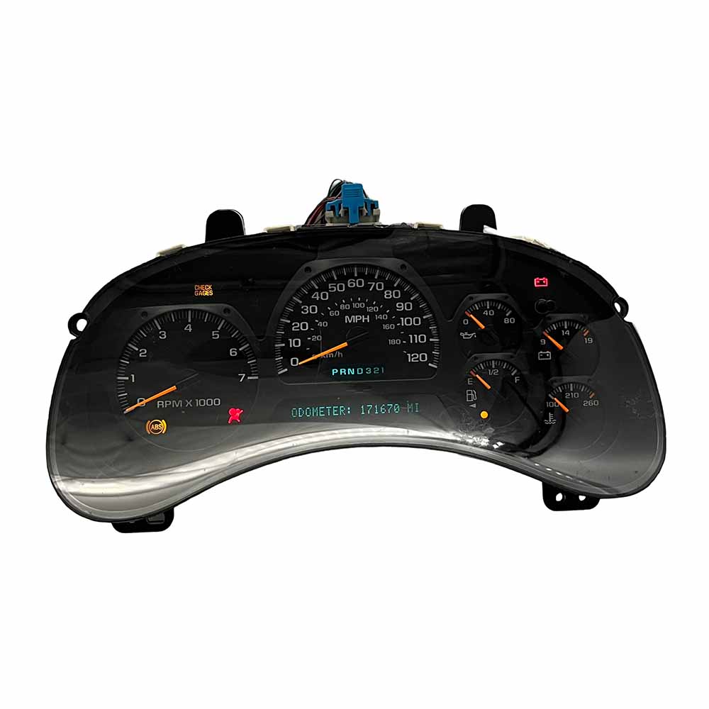 2002-2004 CHEVY TRAILBLAZER USED INSTRUMENT CLUSTER PART #15085492 6J B36 362 front2002 2004 Chevy Trailblazer Instrument Cluster