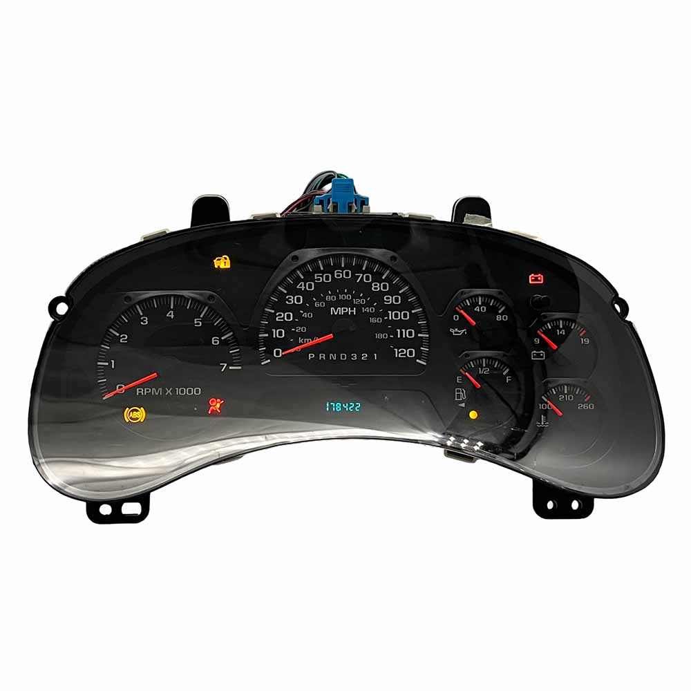 2002-2004 CHEVY TRAILBLAZER USED INSTRUMENT CLUSTER PART # 6J B36 365 front2002 2004 Chevy Trailblazer Instrument Cluster