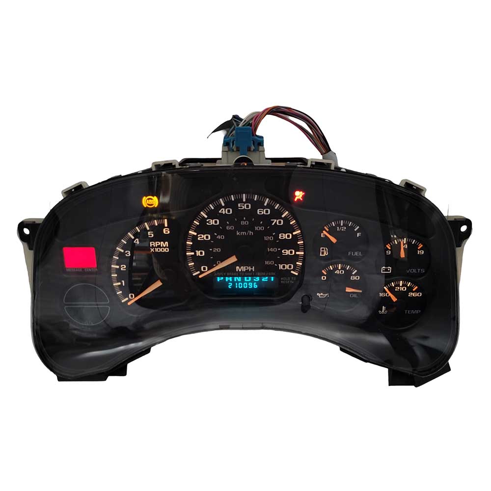 1999-2002 CHEVY SILVERADO USED INSTRUMENT CLUSTER PART #15055362 6J B39 402 front1999 2002 Chevy Silverado Instrument Cluster