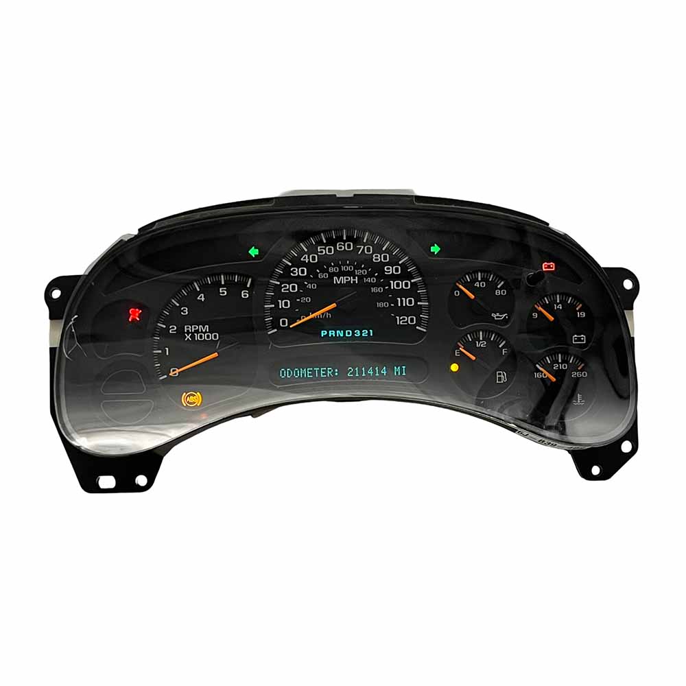 2003-2005 CHEVY SIERRA & #8211; GMC USED INSTRUMENT CLUSTER PART #15182146 6J B39 409 front2003 2005 Chevy Sierra GMC Instrument Cluster