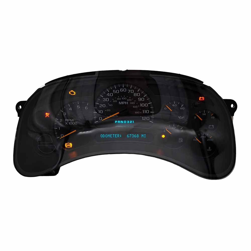 2003-2005 CHEVY SIERRA USED INSTRUMENT CLUSTER PART #15114649 6J B39 414 front2003 2005 Chevy Sierra Instrument Cluster