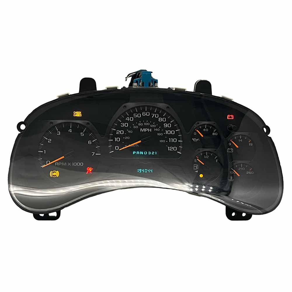 2004-2005 CHEVY TRAILBLAZER USED INSTRUMENT CLUSTER PART #15115884 6J B43 495 front2003 2005 Chevy Trailblazer Instrument Cluster