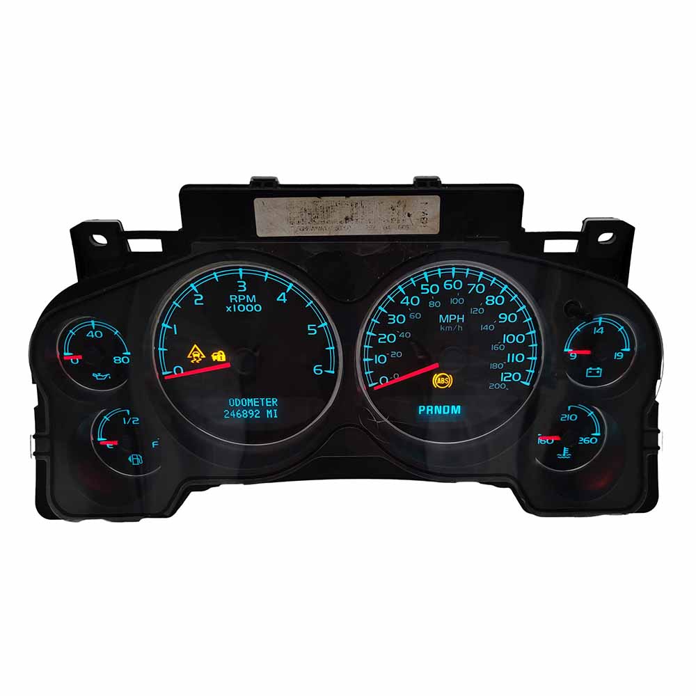 2007-2011 CHEVY SILVERADO USED INSTRUMENT CLUSTER PART # 6J B44 500 front12007 2011 Chevy Silverado Instrument Cluster