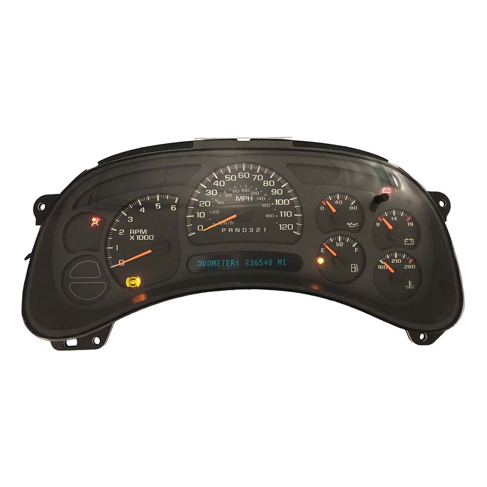 2005-2007 GMC SIERRA USED INSTRUMENT CLUSTER PART #15105687 6J B44 504 front2005 2007 GMC Sierra Instrument Cluster