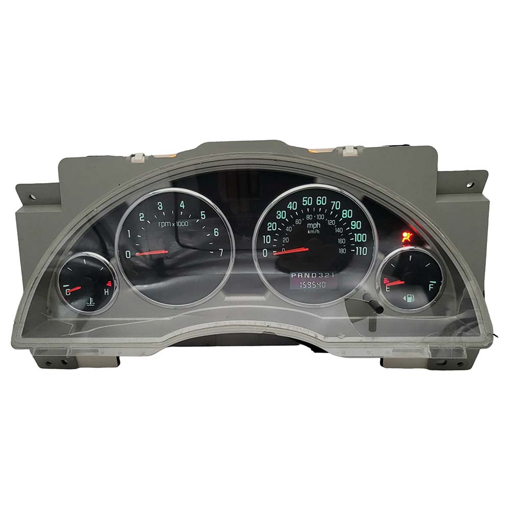 2002-2007 BUICK RENDEZVOUS USED INSTRUMENT CLUSTER PART #15224899 6J B44 508 front2002 2007 Buick Rendezvous Instrument Cluster