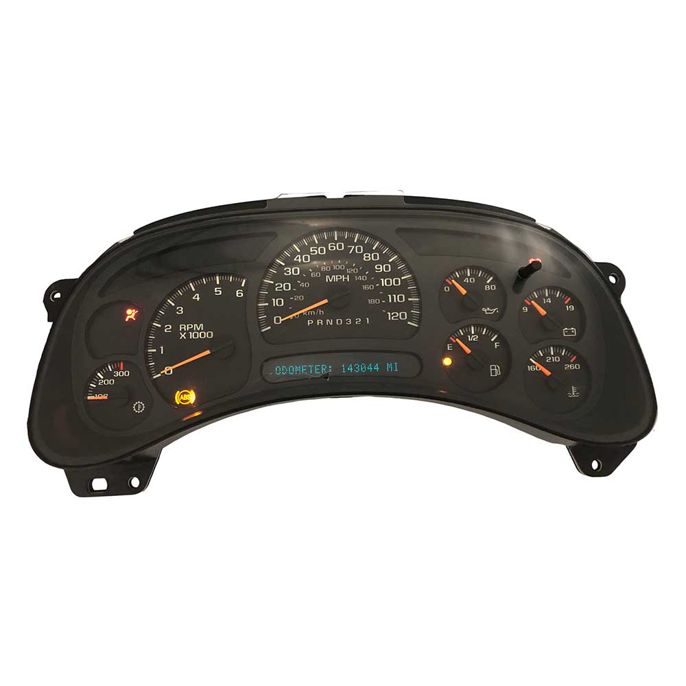 2003-2005 CHEVY SILVERADO USED INSTRUMENT CLUSTER PART #15287371 6J B45 517 front2003 2005 Chevy Silverado Instrument Cluster
