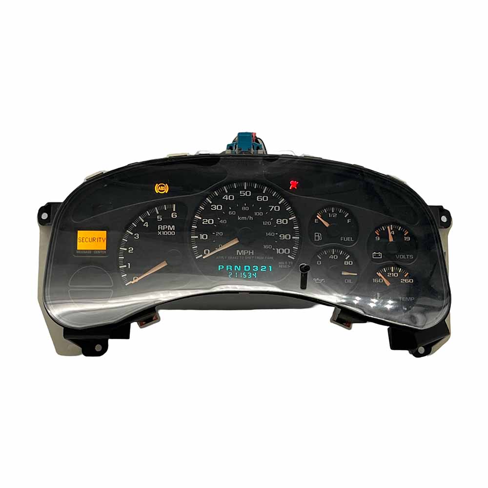 1999-2002 CHEVY TAHOE USED INSTRUMENT CLUSTER PART #15055362 6J B46 529 front1999 2002 Chevy Tahoe Instrument Cluster