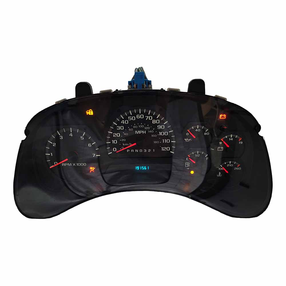 2002-2006 CHEVY TRAILBLAZER USED INSTRUMENT CLUSTER PART #15140618 6J B46 532 front2002 2006 Chevy Traiblazer Instrument Cluster