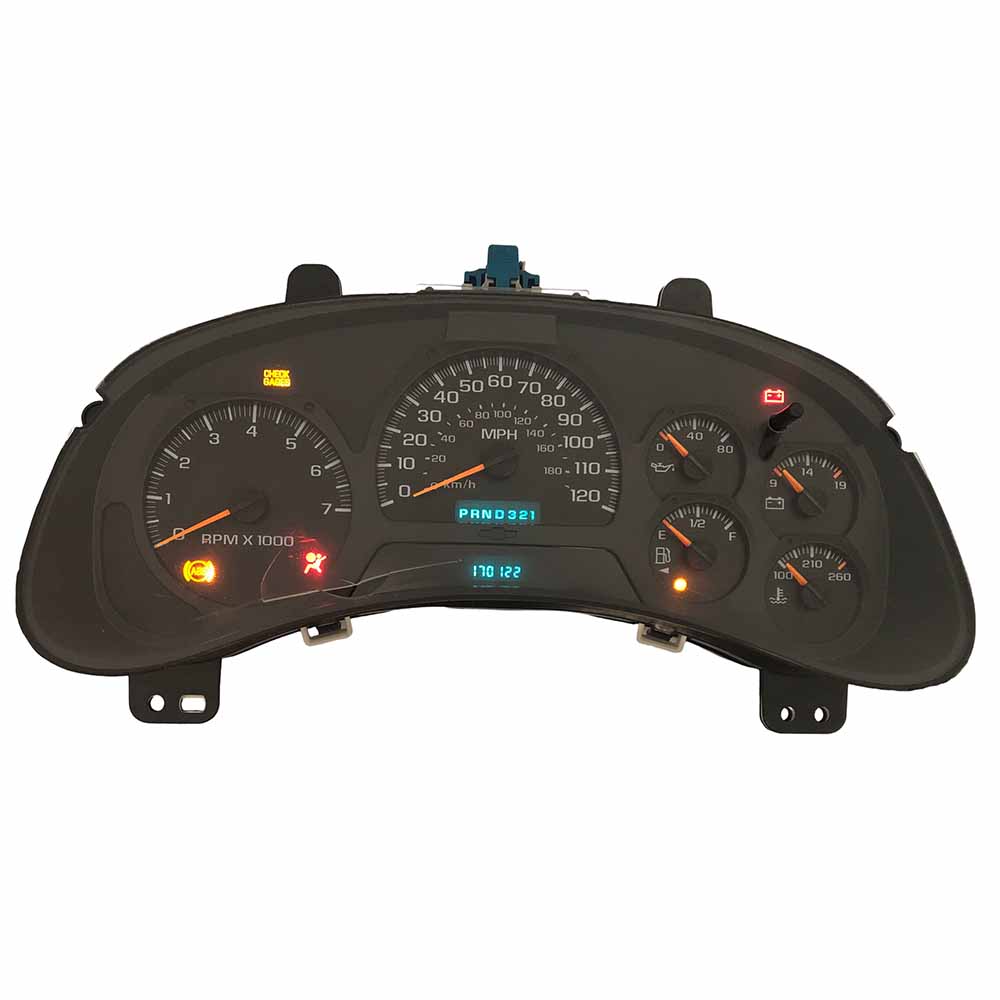 2002-2005 CHEVY TRAILBLAZER USED INSTRUMENT CLUSTER PART #15195445 6J B46 534 front2002 2005 Chevy Traiblazer Instrument Cluster