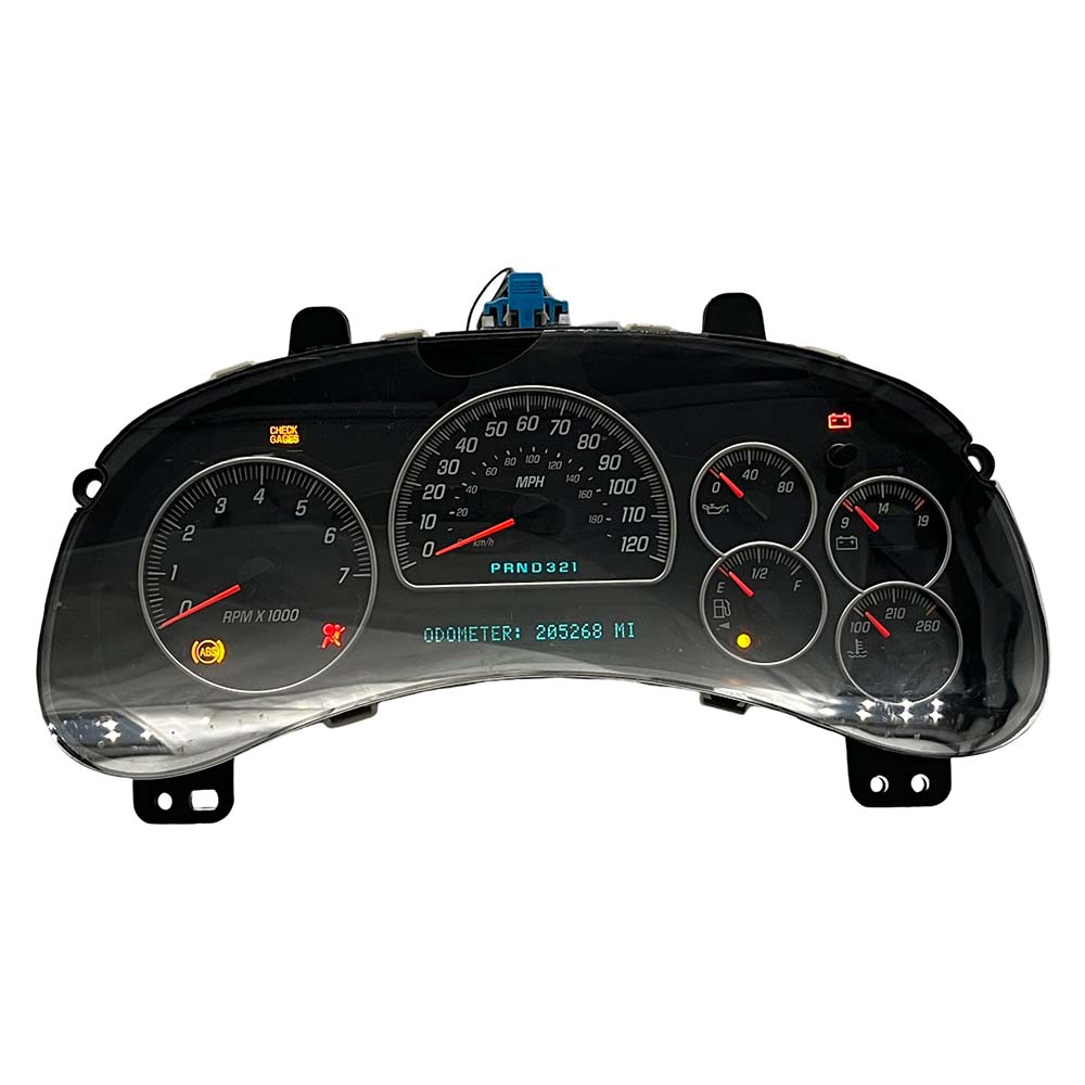 2003-2006 CHEVY ENVOY USED INSTRUMENT CLUSTER PART #15945372 6J B46 540 front2003 2006 Chevy Envoy Instrument Cluster