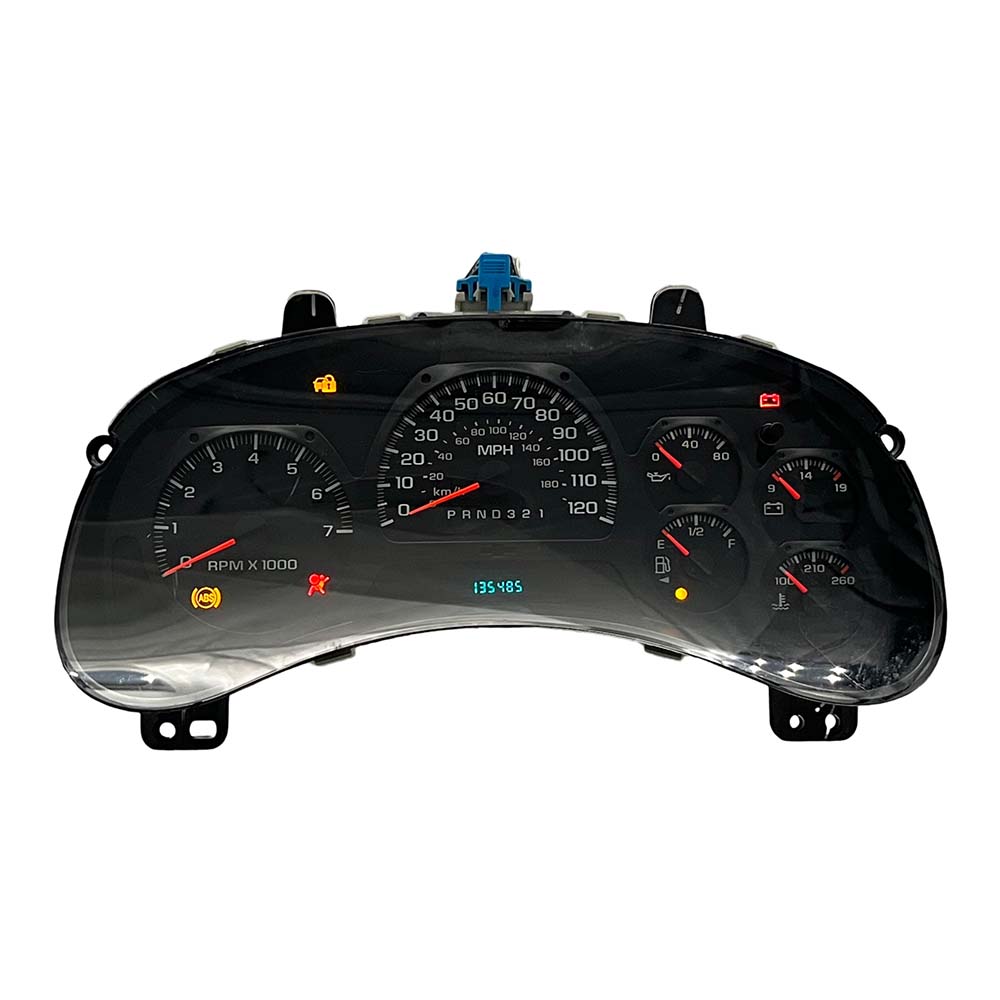 2002-2004 CHEVY TRAILBLAZER USED INSTRUMENT CLUSTER PART #25792851 6J B46 543 front2002 2004 Chevy Traiblazer Instrument Cluster