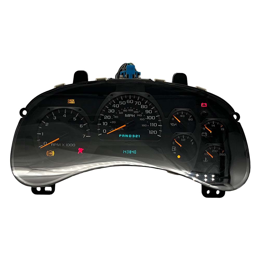 2002-2005 CHEVY TRAILBLAZER USED INSTRUMENT CLUSTER PART #15085490 6J B46 545 front2002 2005 Chevy Traiblazer Instrument Cluster