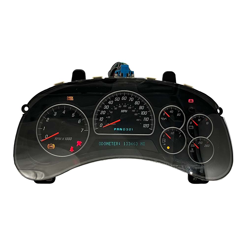 2003-2006 GMC ENVOY USED INSTRUMENT CLUSTER PART #15085487 6J B47 551 front2003 2006 GMC Envoy Instrument Cluster