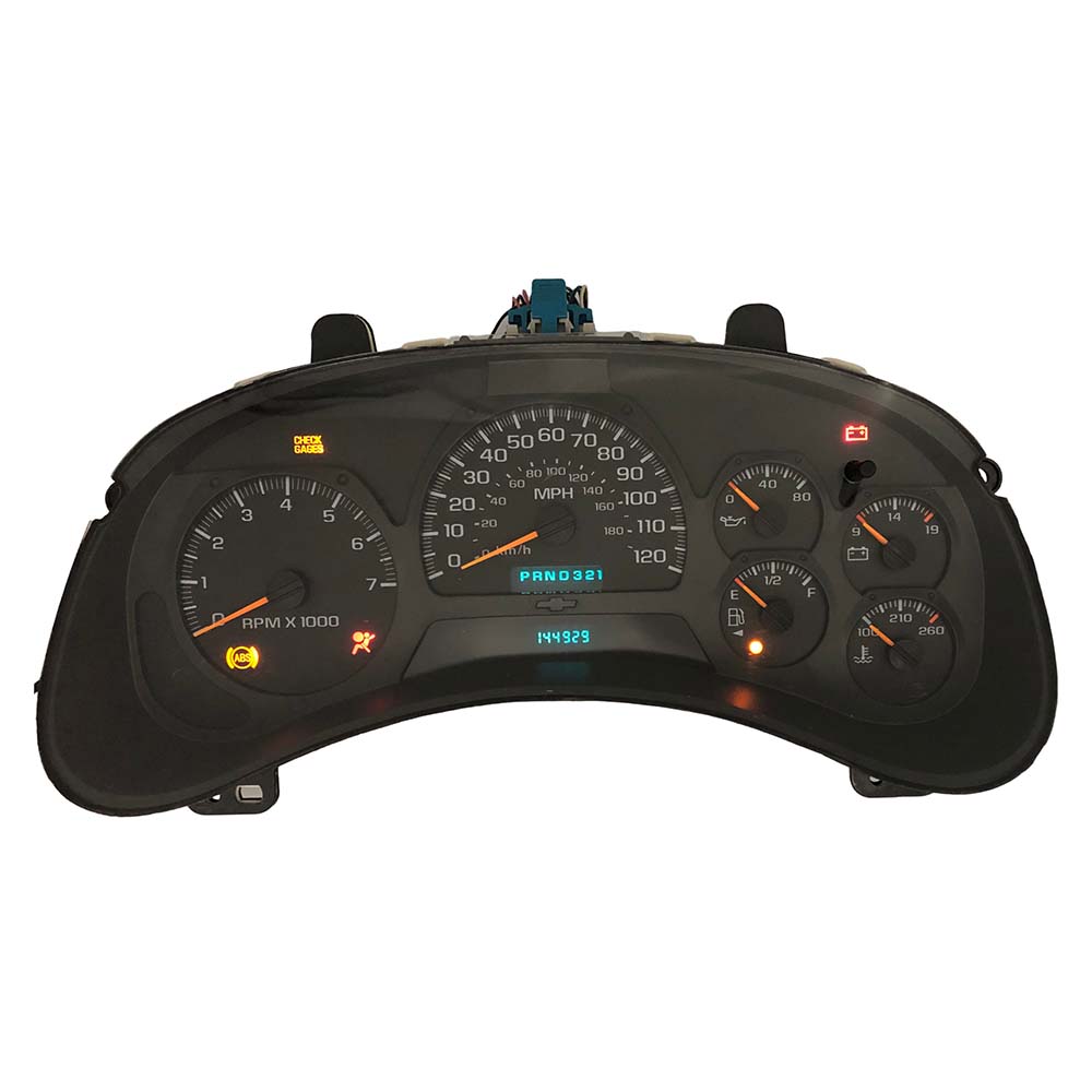 2002-2004 CHEVY TRAILBLAZER USED INSTRUMENT CLUSTER PART #15195445 6J B47 558 front2002 2004 Chevy Traiblazer Instrument Cluster