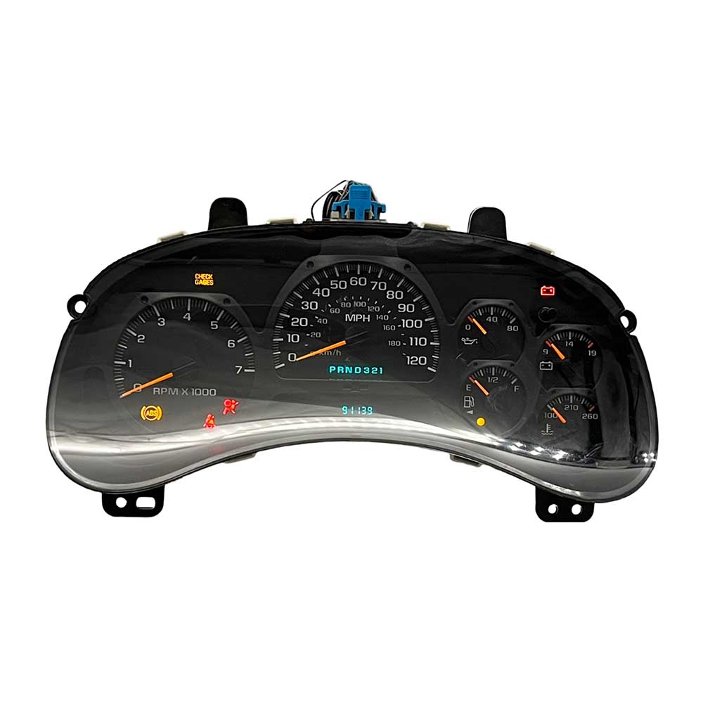 2002-2004 CHEVY TRAILBLAZER USED INSTRUMENT CLUSTER PART #15195445 6J B47 559 front2002 2004 Chevy Traiblazer Instrument Cluster