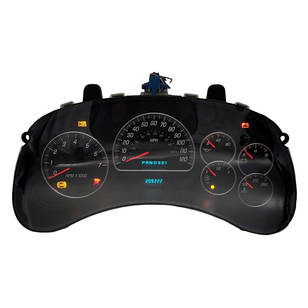 2003-2006 GMC ENVOY USED INSTRUMENT CLUSTER PART #15140615 6J B48 565 front2003 2006 GMC Envoy Instrument Cluster