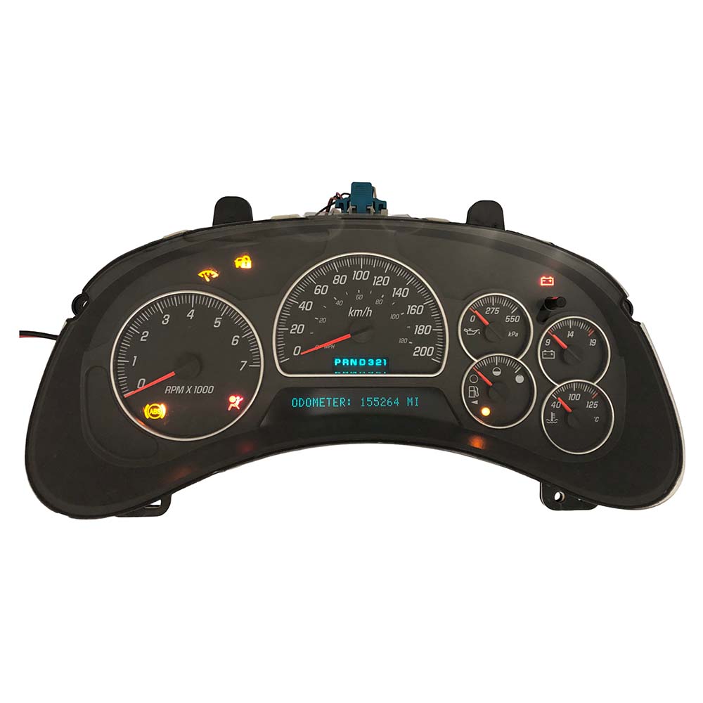 2003-2006 GMC ENVOY USED INSTRUMENT CLUSTER PART #15115886 6J B48 566 front2003 2006 GMC Envoy Instrument Cluster