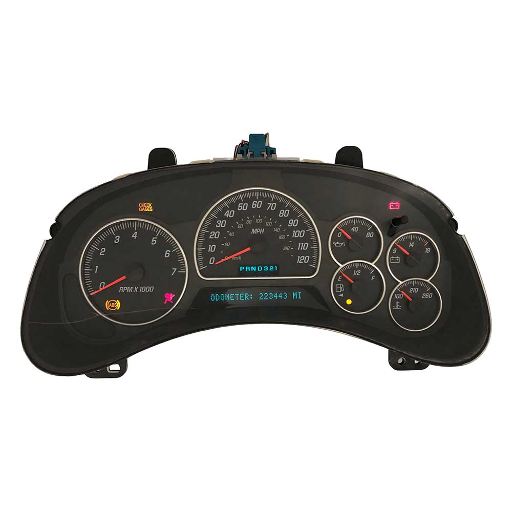2003-2006 GMC ENVOY USED INSTRUMENT CLUSTER PART #15085487 6J B48 568 front2003 2006 GMC Envoy Instrument Cluster