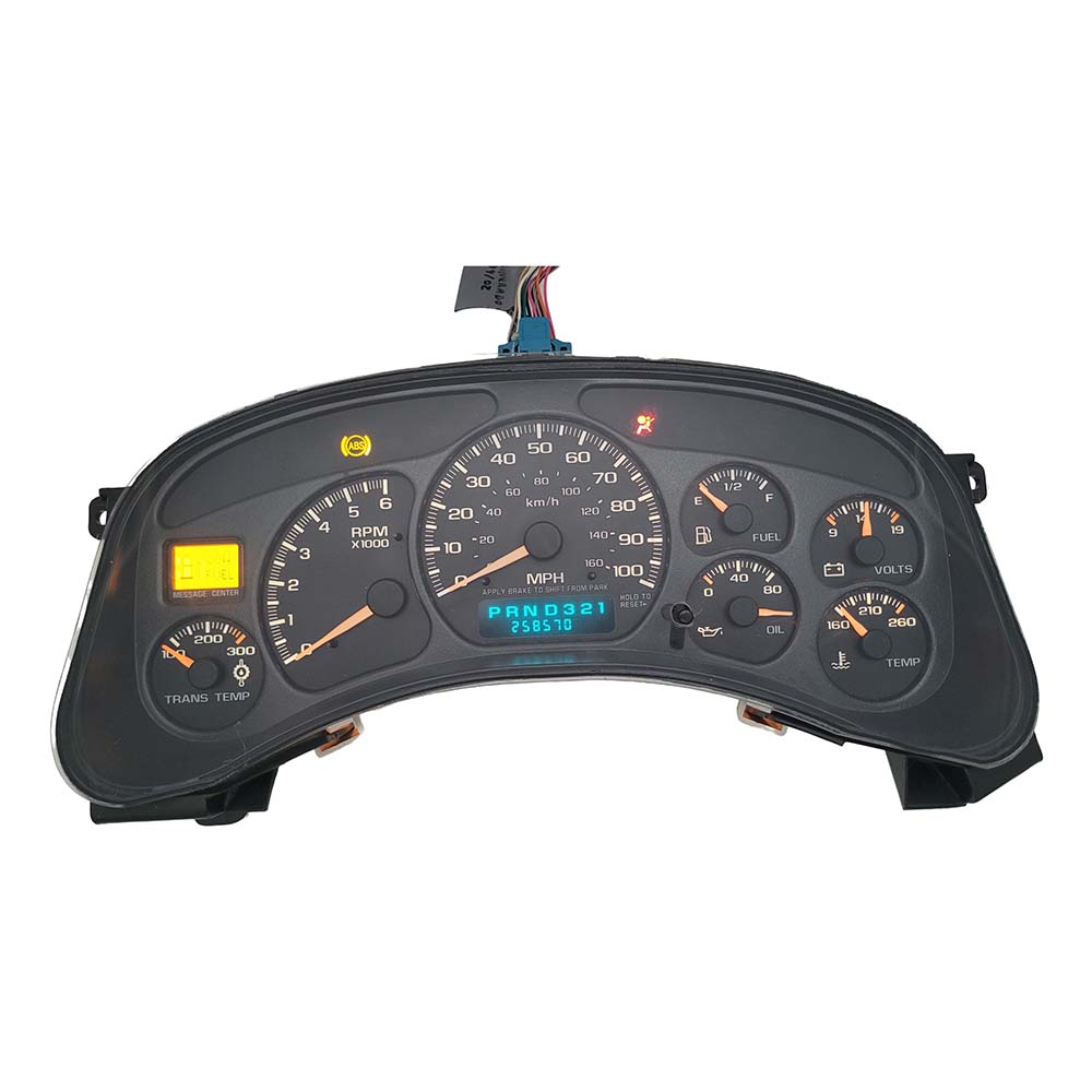 1999-2002 CHEVY SILVERADO USED INSTRUMENT CLUSTER PART #15059383 6J B48 569 front1999 2002 Chevy Silverado Instrument Cluster