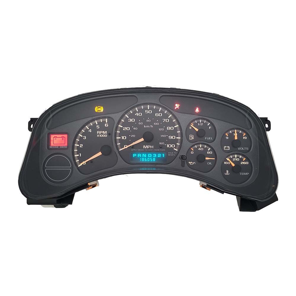 1999-2002 CHEVY SILVERADO 1500 USED INSTRUMENT CLUSTER PART #15055362 6J B48 570 front1999 2002 Chevy Silverado 1500 Instrument Cluster