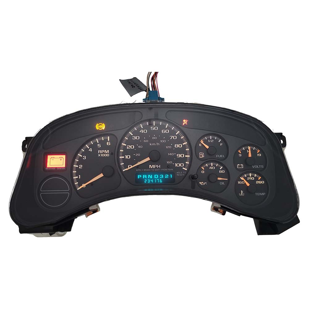 1999-2002 CHEVY SILVERADO USED INSTRUMENT CLUSTER PART #15055362 6J B48 572 front1999 2002 Chevy Silverado Instrument Cluster
