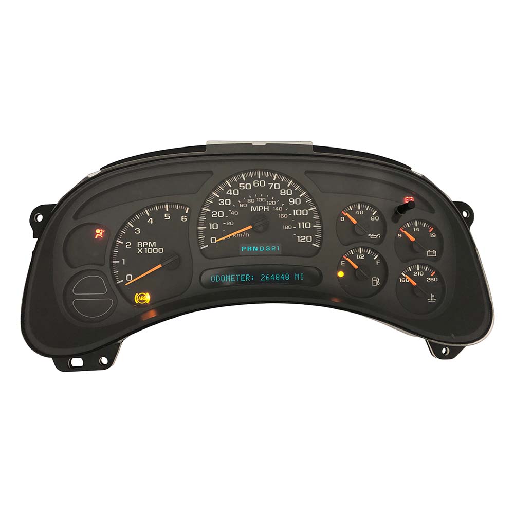 2003-2005 CHEVY SIERRA USED INSTRUMENT CLUSTER PART #15135668 6J B48 573 front2003 2005 Chevy Sierra Instrument Cluster