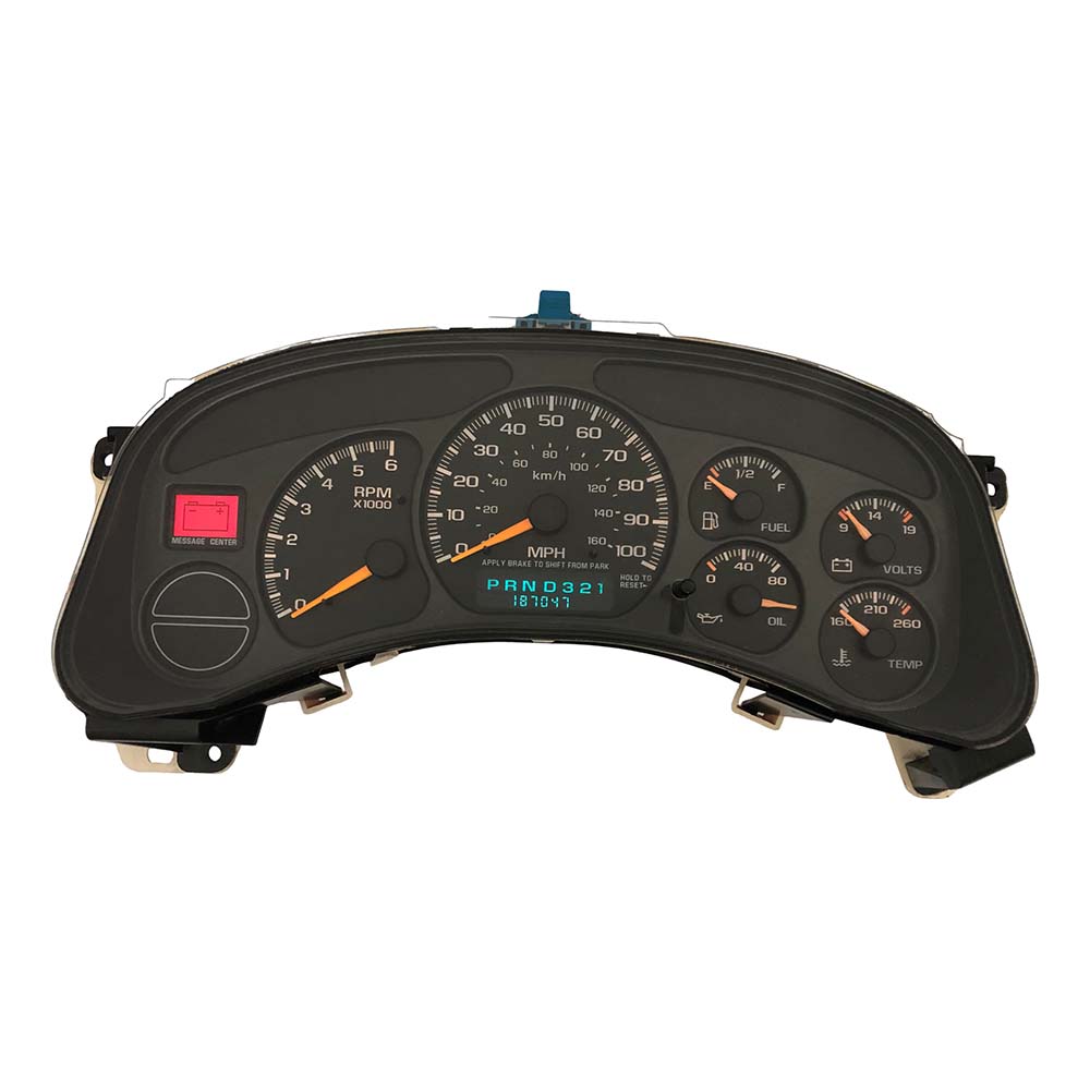1999-2002 CHEVY SILVERADO USED INSTRUMENT CLUSTER PART #15758075 6J B48 575 front1999 2002 Chevy Silverado Instrument Cluster