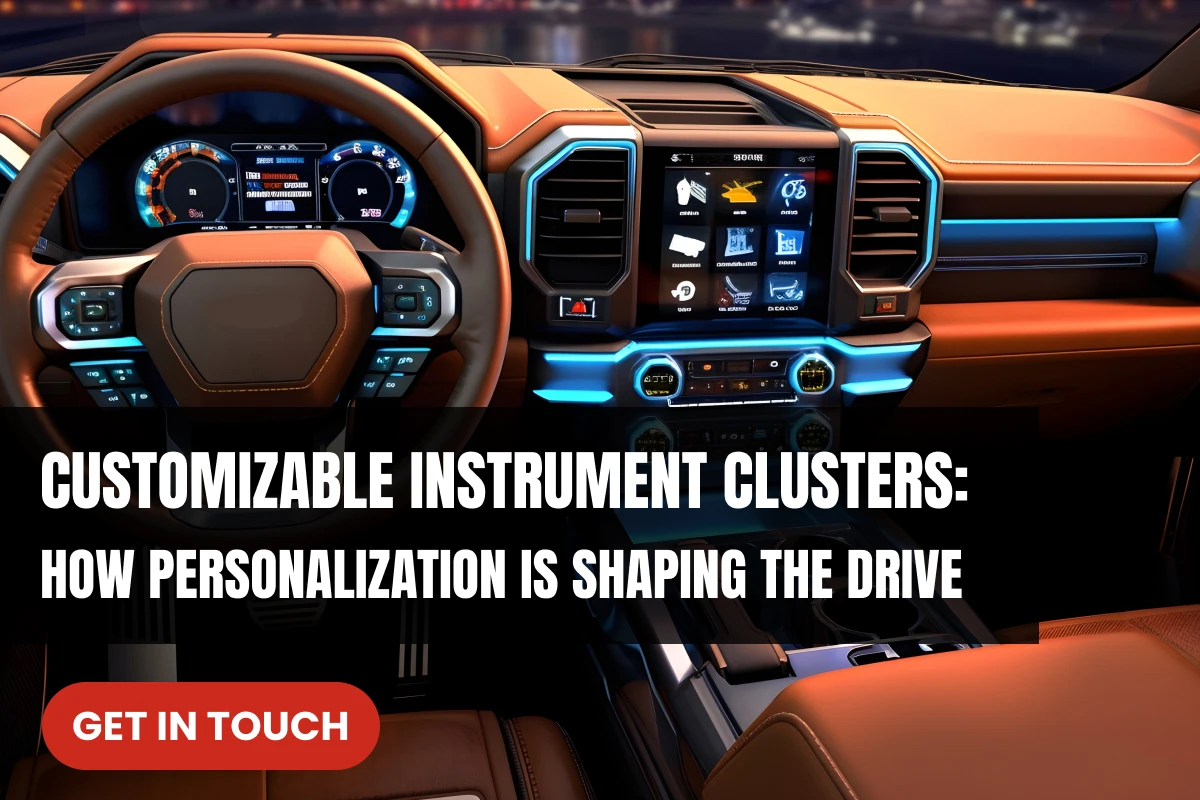 Close-up of customizable instrument clusters displaying personalized car dashboard layout.